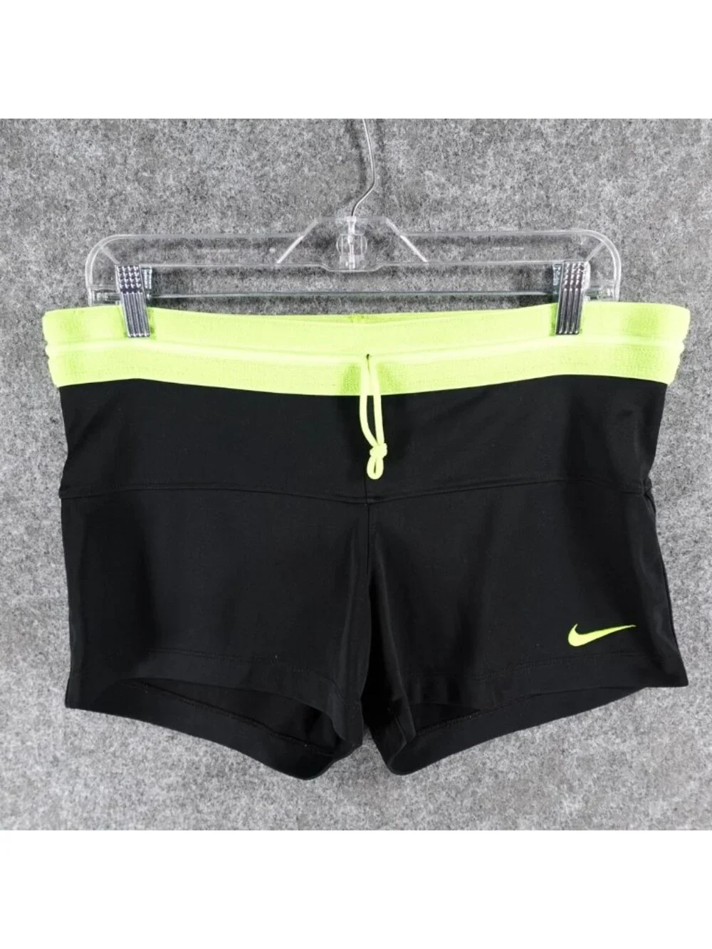 Nike Dri-Fit Athletic Running Shorts‎ Womens S Black Neon Waistband Gym Training
